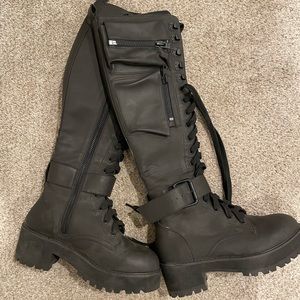 Black Platform Dolls Kill Knee High Combat Boots
